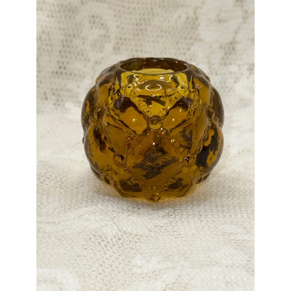 Vintage Amber Glass Hobnail Candlestick‎ Holder Textured MCM